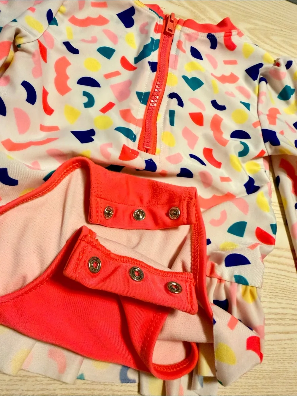 Cat & Jack Long Sleeve Pink Confetti Ruffle One-Piece Swimsuit Size 4T